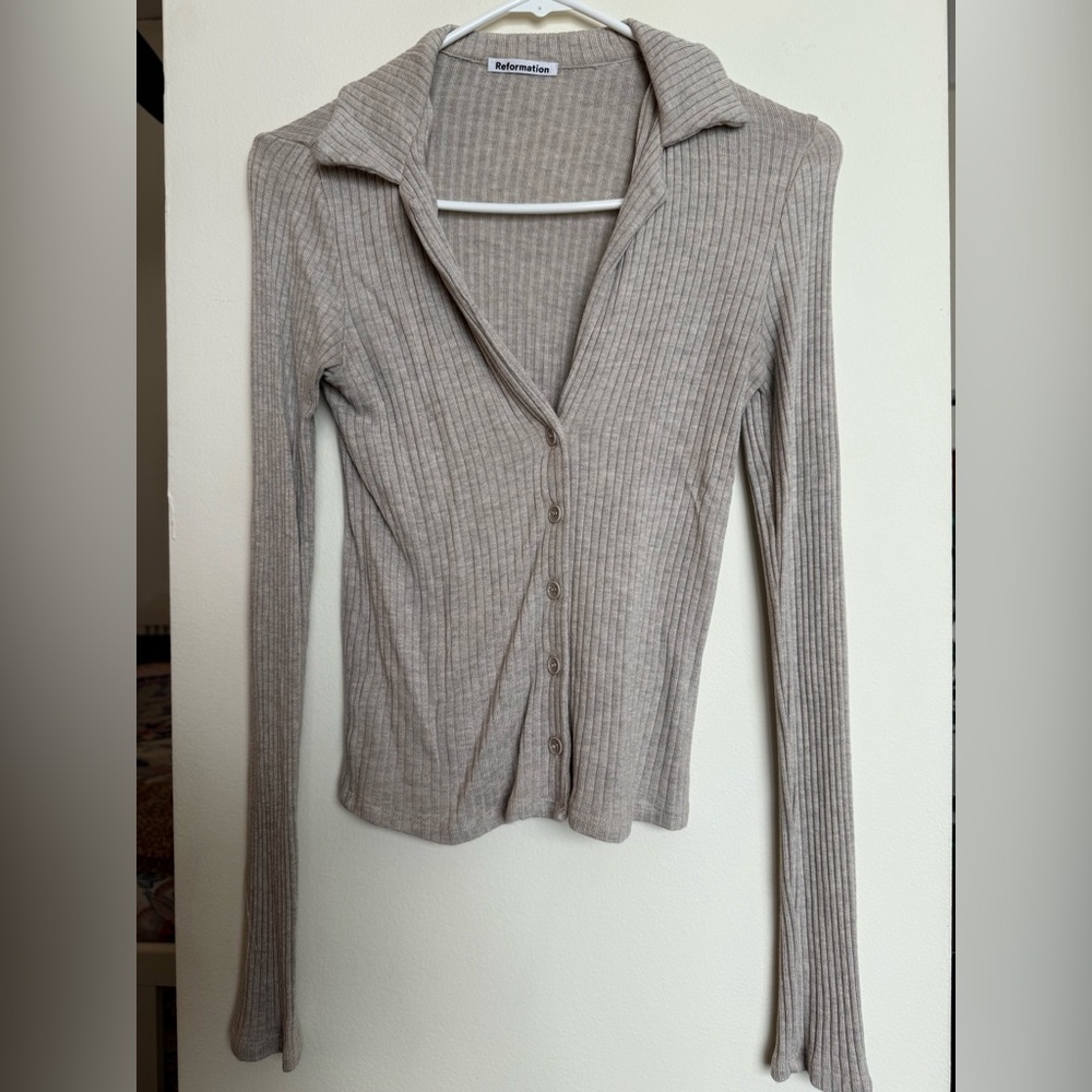 Reformation Ribbed Knit Top in Neutral Beige